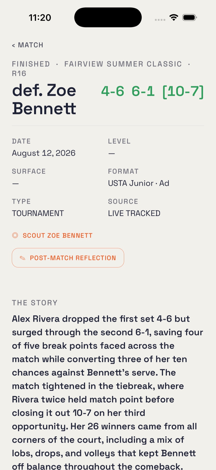 THE STORY of a won match: what happened, in words a family keeps